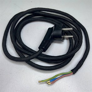 Сетевой шнур питания утюга в тканевой чёрной оплётке 16A 250V длина 2м 00754029-1